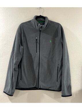 Polo Ralph Lauren Performance Gray Fleece Jacket Full Zipper & Pockets sz large